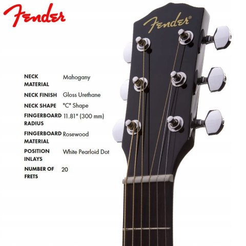 Fender CD-60 Dreadnought V3 DS, podstrunnica orzechowa, czarna.