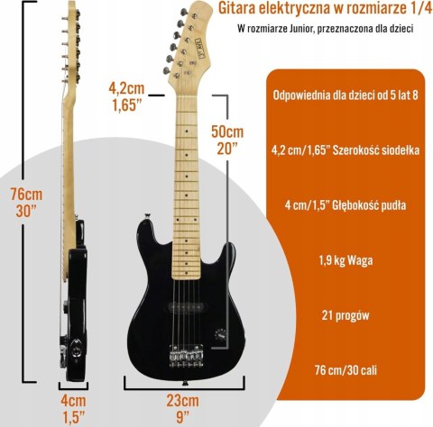 Gitara Elektryczna 1/4 ze wzmacniaczem 3rd avenue Czarna