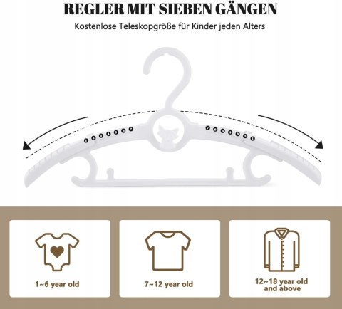 HOUISM OZDOBNY REGULOWANY WIESZAK NA UBRANIA DZIECIĘCE 24 SZT.