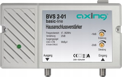 Wzmacniacz antenowy AXING BVS 2-01 CATV amplifier 25dB 98dB µV downst