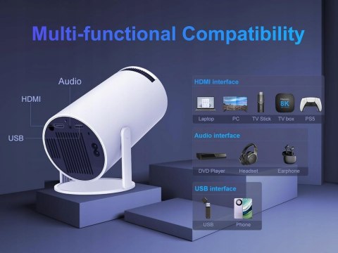 Mini rzutnik YEEFONM HY300, 4K Full HD 1080p 180°, przenośny projektor