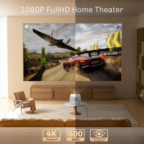 Projektor HIPPUS M11 z WiFi 6 i Bluetooth, projektor 1080P natywny 500 ANSI