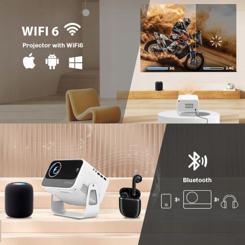 Projektor HIPPUS M11 z WiFi 6 i Bluetooth, projektor 1080P natywny 500 ANSI