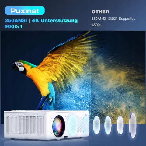 Projektor filmowy Puxinat 4K 1080P 5G WiFi Bluetooth 15000L ekran 300