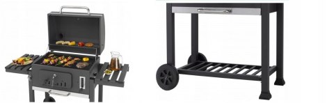 Grill węglowy MasterCook drzewny ze stolikiem bocznym i uchwytem 24-calowy