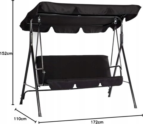 Huśtawka ogrodowa 3 osobowa z baldachimem regulowanym 112 x 160 x 150 cm