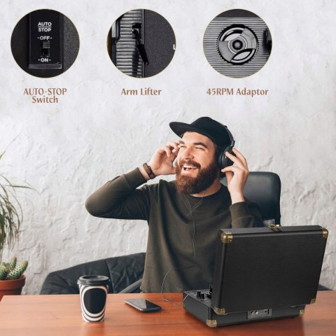 Gramofon Retrolife GRAMOFON VINTAGE RETRO WALIZKOWY 3-BIEGOWy niebieski