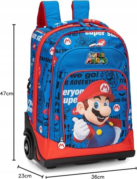 SUPERMARIO Plecak na kółkach z uchwytem i ukrytymi naramiennikami 36x23X47H