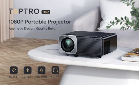 Projektor TOPTRO TR22 CZARNY 1080P 4K FULL HD KOREKCJA WIFI 5G BLUETOOTH