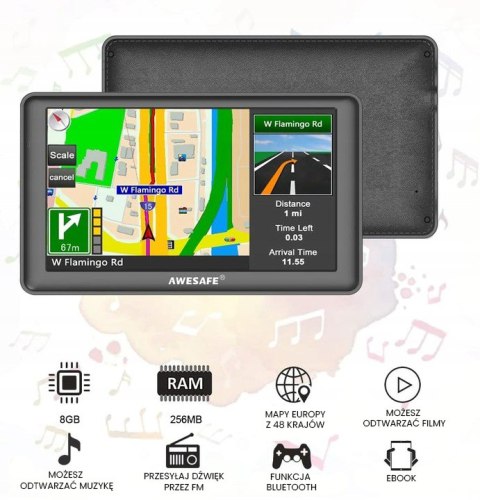 AWESAFE nawigacja GPS do samochodów osobowych i ciężarowych, ekran 7'' EU
