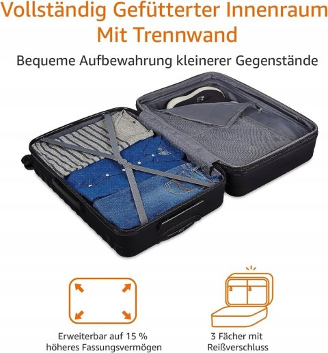 Amazon Basics Twarde walizki czarna, zestaw 3 sztuk (55 cm, 68 cm, 78 cm)