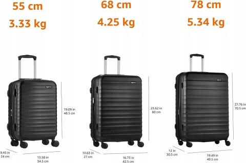 Amazon Basics Twarde walizki czarna, zestaw 3 sztuk (55 cm, 68 cm, 78 cm)