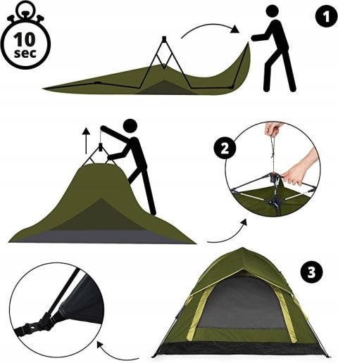 Namiot wodoodporny Lumaland Pop Up 3-osobowy zielony