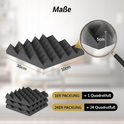 TONOR 24 szt. samoprzylepnych płyt z pianki akustycznej, 30 x 30 x 5 cm.
