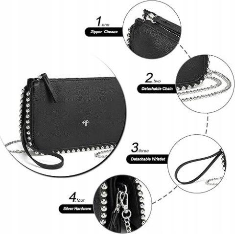 AFKOMST kopertówka z paskiem na ramię czarna srebrne zdobienia