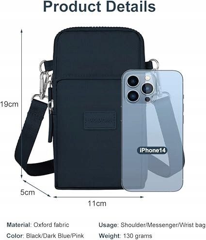 Aucuu Crossbody Mała Damska Torba Na Telefon Komórkowy 7" czarna