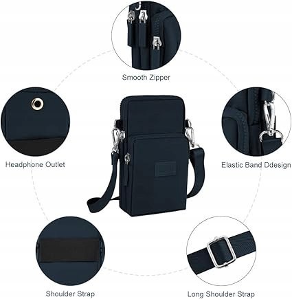 Aucuu Crossbody Mała Damska Torba Na Telefon Komórkowy 7" czarna