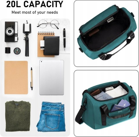 ECOHUB TORBA PODRĘCZNA Z PASKIEM KABINOWA RYANAIR 20 L 40x20x25cm ZIELONA