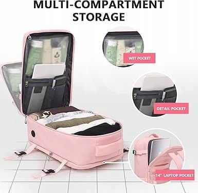 KIRFEIHT PLECAK PODRĘCZNY KABINOWY RYANAIR 20L 40x20x25cm RÓŻOWY