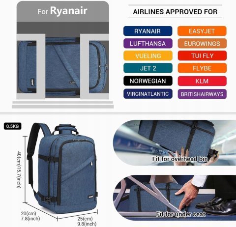 Kono Torba kabinowa 40 x 20 x 25 cm 20 l granatowy