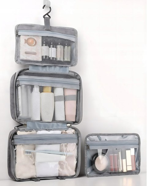 Kosmetyczka AiQInu Kosmetyczka rozkładana podróżna szary
