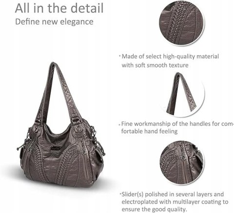 NICOLE & DORIS Bogato zdobiona damska torebka na ramię typu hobo