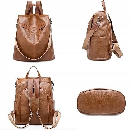 PLECAK damski klasyczny wodoodporny, torba CHARMORE, skóra PU, brązowy