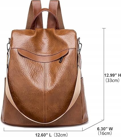 PLECAK damski klasyczny wodoodporny, torba CHARMORE, skóra PU, brązowy