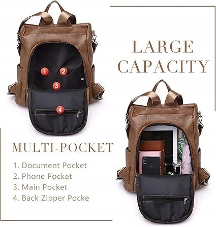 PLECAK damski klasyczny wodoodporny, torba CHARMORE, skóra PU, brązowy