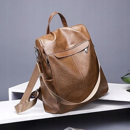 PLECAK damski klasyczny wodoodporny, torba CHARMORE, skóra PU, brązowy