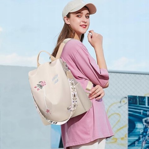 Plecak antykradzieżowy 2 w 1 Balakaka kolor jasmu khaki wzór kwiaty