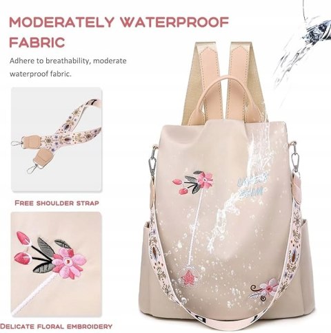 Plecak antykradzieżowy 2 w 1 Balakaka kolor jasmu khaki wzór kwiaty