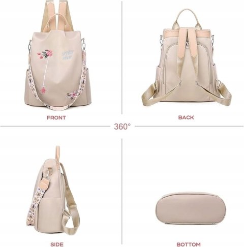 Plecak antykradzieżowy 2 w 1 Balakaka kolor jasmu khaki wzór kwiaty