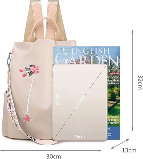 Plecak antykradzieżowy 2 w 1 Balakaka kolor jasmu khaki wzór kwiaty