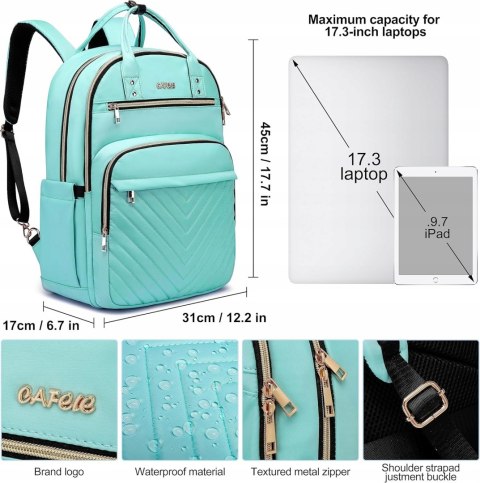 Plecak na laptopa Cafele 17,3" pikowana jasnozielony