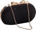 Syrads Damska kopertówka Torba wieczorowa ze złotym łańcuszkiem CZARNA