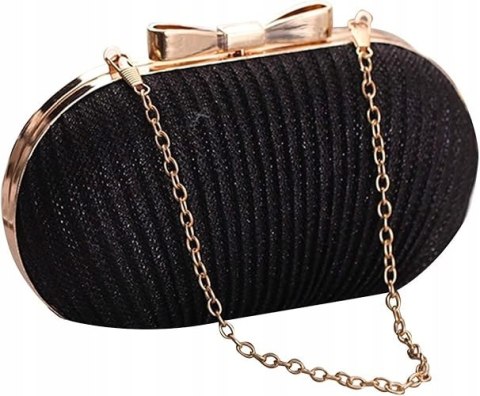 Syrads Damska kopertówka Torba wieczorowa ze złotym łańcuszkiem CZARNA