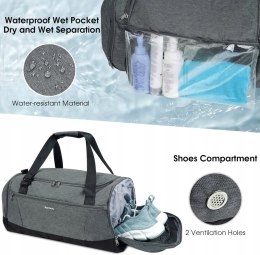Torba podróżna sportowa + kosmetyczka SportsNew szara kieszeń na obuwie