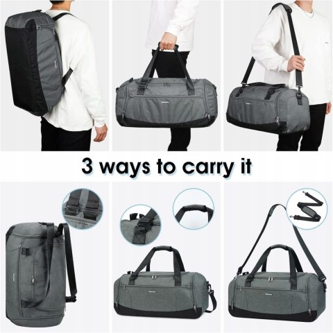 Torba podróżna sportowa + kosmetyczka SportsNew szara kieszeń na obuwie