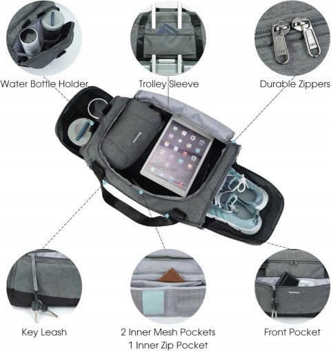 Torba podróżna sportowa + kosmetyczka SportsNew szara kieszeń na obuwie