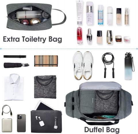 Torba podróżna sportowa + kosmetyczka SportsNew szara kieszeń na obuwie