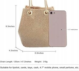 Torebka damska worek wizytowa wieczorowa na łańcuszku złota / miedź