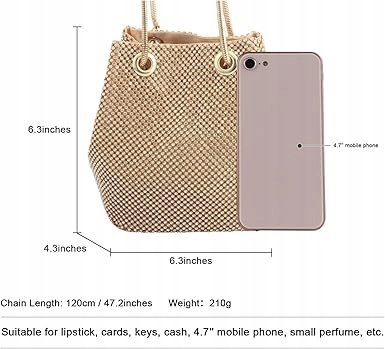 Torebka damska worek wizytowa wieczorowa na łańcuszku złota / miedź