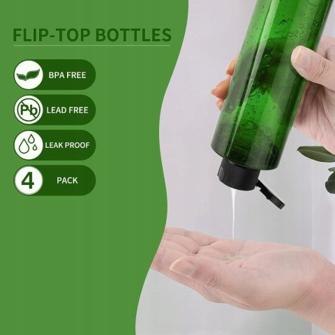 ZESTAW BUTELEK PODRÓŻNYCH 250 ML Z KLAPKĄ 4 SZT BUTELKI DO KOSMETYKÓW