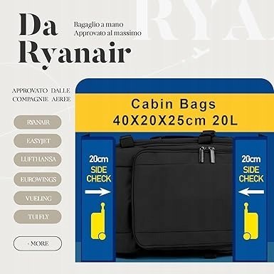 ZHXX PLECAK do bagaży kabinowych Ryanair 40x20x25 cm CZARNY