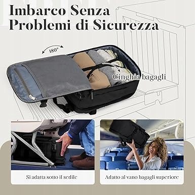 ZHXX PLECAK do bagaży kabinowych Ryanair 40x20x25 cm CZARNY