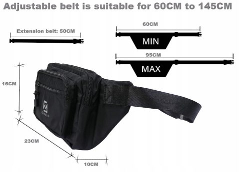 Zhaoco nerka biodrowa nerka typu bumbag z 4 kieszeniami czarna