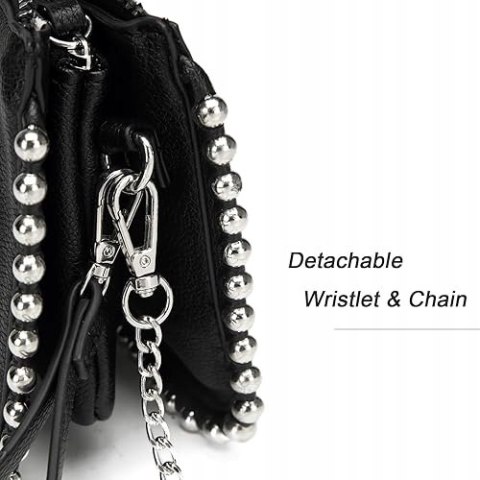 AFKOMST kopertówka z paskiem na ramię czarna srebrne zdobienia