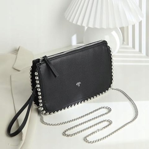 AFKOMST kopertówka z paskiem na ramię czarna srebrne zdobienia