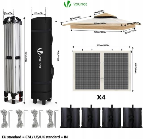 Altana z siatką Vounot 360 x 360 x 360cm tworzywo sztuczne